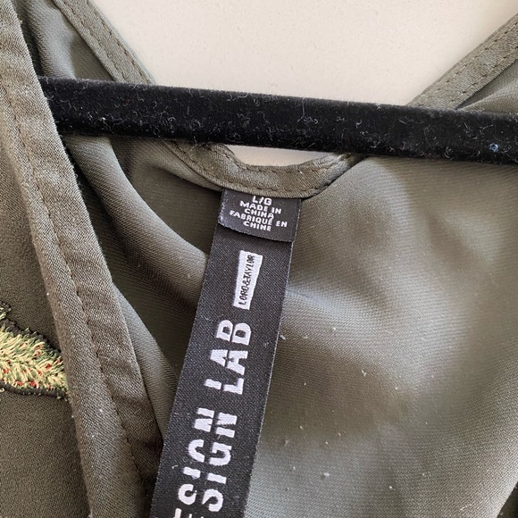 Silk Olive Green Romper with Flower Details - Picture 7 of 7